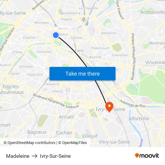 Madeleine to Ivry-Sur-Seine map