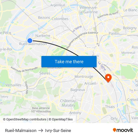 Rueil-Malmaison to Ivry-Sur-Seine map