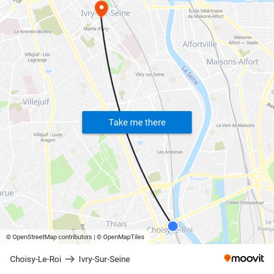 Choisy-Le-Roi to Ivry-Sur-Seine map