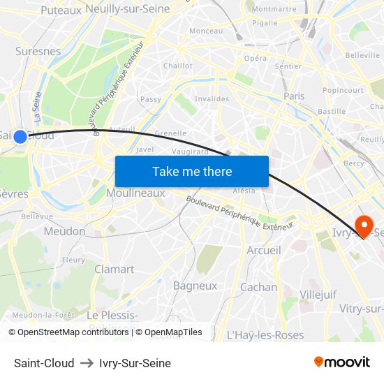 Saint-Cloud to Ivry-Sur-Seine map