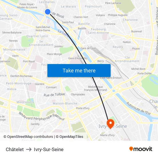 Châtelet to Ivry-Sur-Seine map