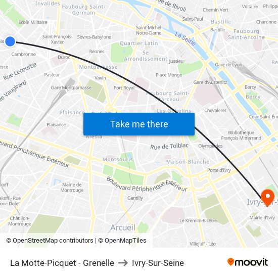 La Motte-Picquet - Grenelle to Ivry-Sur-Seine map