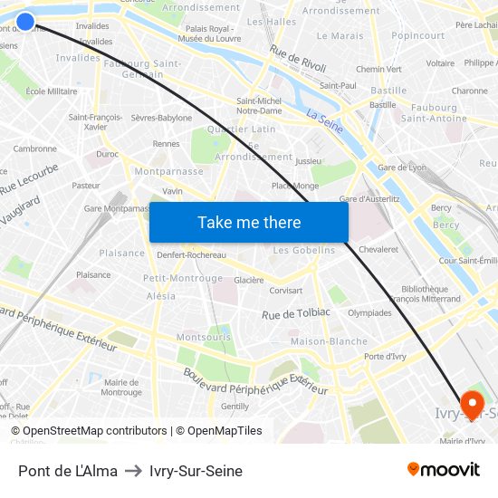 Pont de L'Alma to Ivry-Sur-Seine map