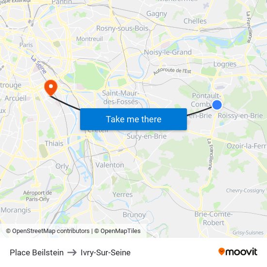 Place Beilstein to Ivry-Sur-Seine map