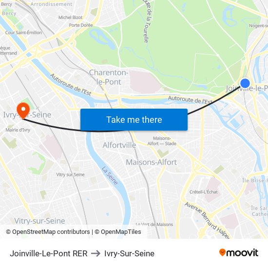 Joinville-Le-Pont RER to Ivry-Sur-Seine map