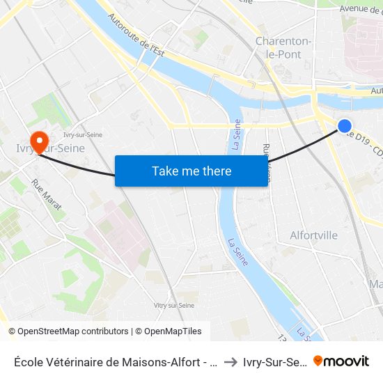 École Vétérinaire de Maisons-Alfort - Métro to Ivry-Sur-Seine map