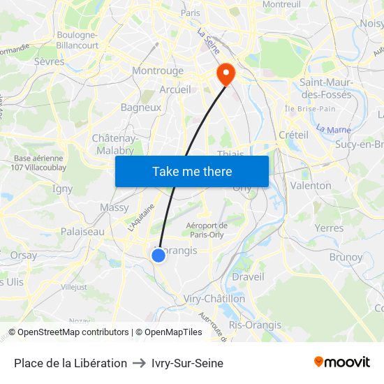 Place de la Libération to Ivry-Sur-Seine map