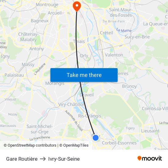 Gare Routière to Ivry-Sur-Seine map