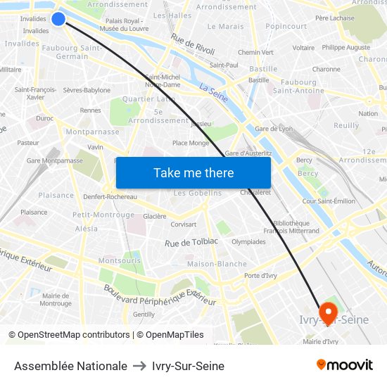 Assemblée Nationale to Ivry-Sur-Seine map