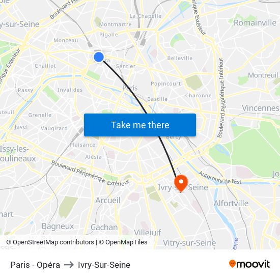 Paris - Opéra to Ivry-Sur-Seine map
