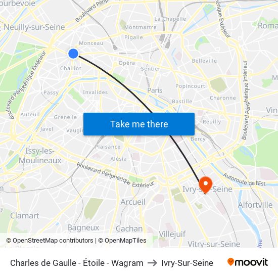 Charles de Gaulle - Étoile - Wagram to Ivry-Sur-Seine map