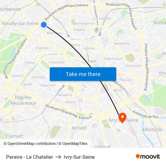 Pereire - Le Chatelier to Ivry-Sur-Seine map