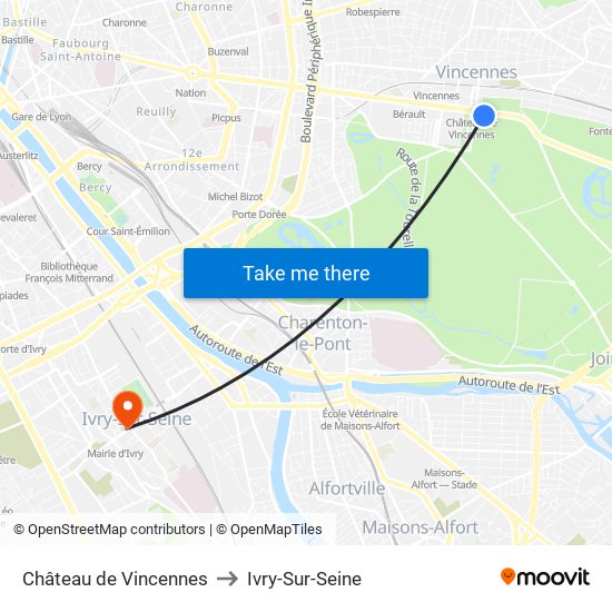 Château de Vincennes to Ivry-Sur-Seine map