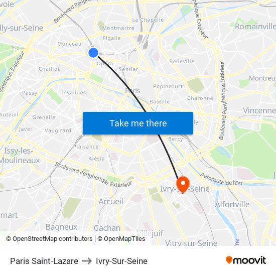 Paris Saint-Lazare to Ivry-Sur-Seine map