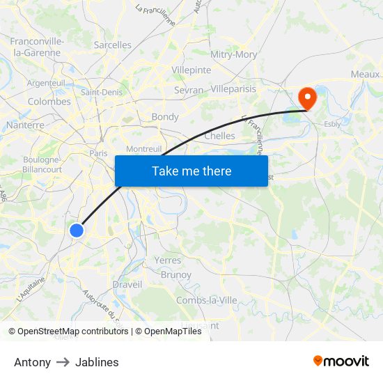 Antony to Jablines map