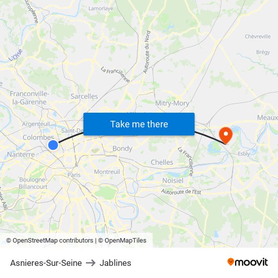 Asnieres-Sur-Seine to Jablines map