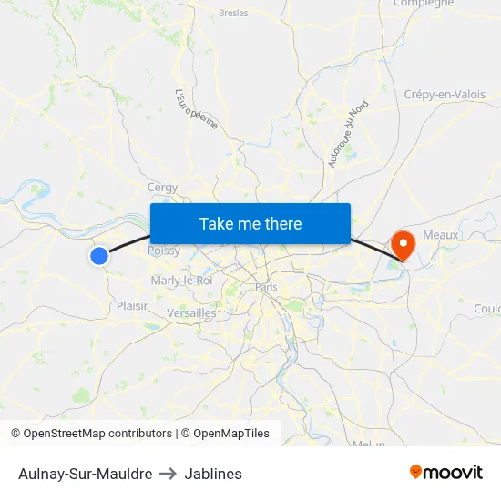 Aulnay-Sur-Mauldre to Jablines map