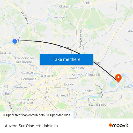 Auvers-Sur-Oise to Jablines map