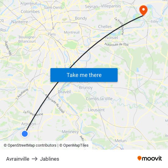 Avrainville to Jablines map