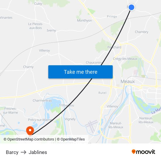 Barcy to Jablines map