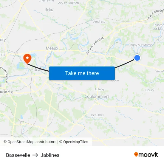 Bassevelle to Jablines map
