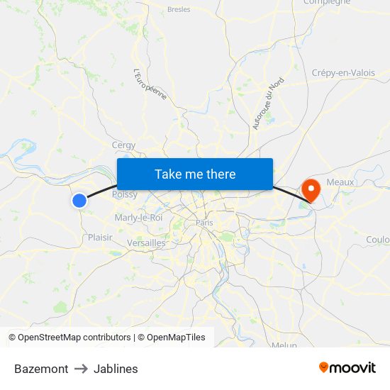 Bazemont to Jablines map