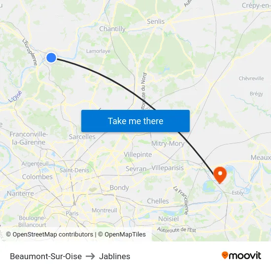 Beaumont-Sur-Oise to Jablines map