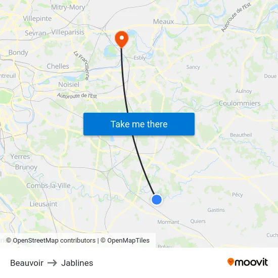Beauvoir to Jablines map