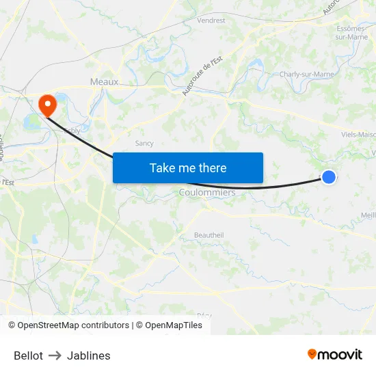 Bellot to Jablines map