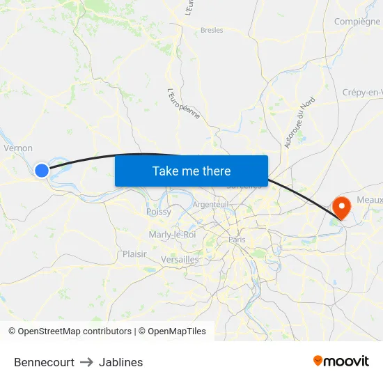 Bennecourt to Jablines map