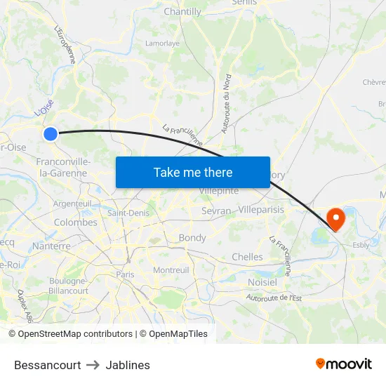 Bessancourt to Jablines map