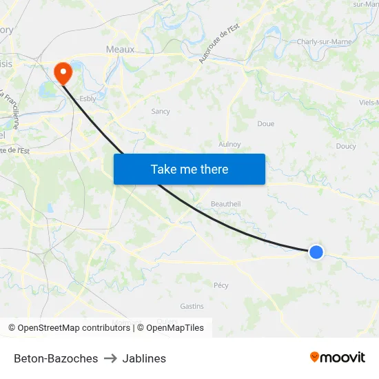 Beton-Bazoches to Jablines map