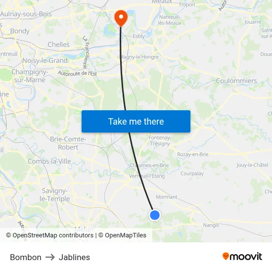 Bombon to Jablines map