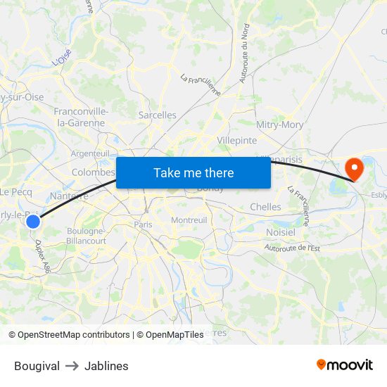 Bougival to Jablines map