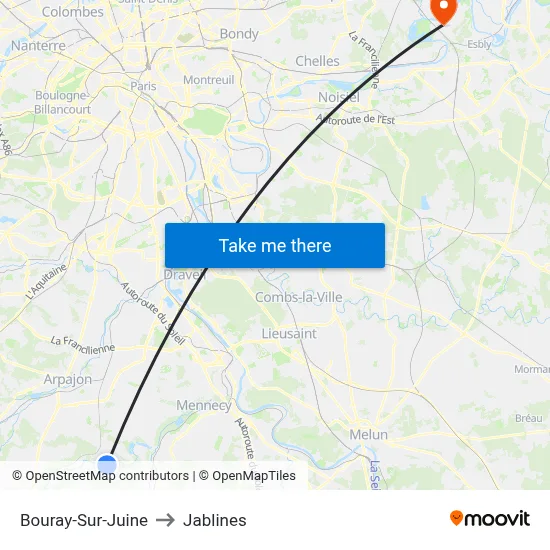 Bouray-Sur-Juine to Jablines map