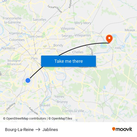 Bourg-La-Reine to Jablines map