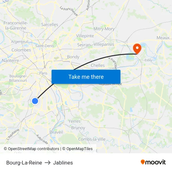 Bourg-La-Reine to Jablines map