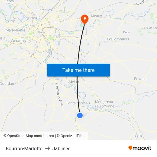 Bourron-Marlotte to Jablines map