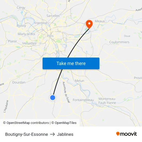 Boutigny-Sur-Essonne to Jablines map