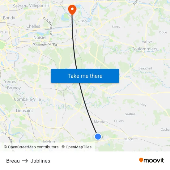 Breau to Jablines map