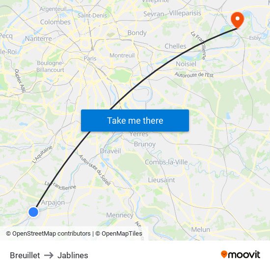 Breuillet to Jablines map