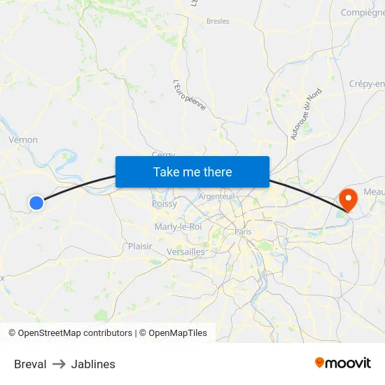 Breval to Jablines map