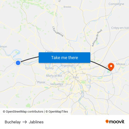 Buchelay to Jablines map