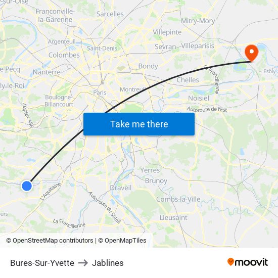 Bures-Sur-Yvette to Jablines map