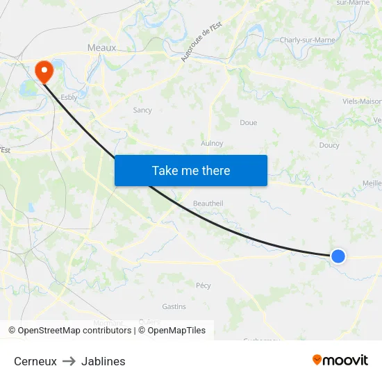 Cerneux to Jablines map