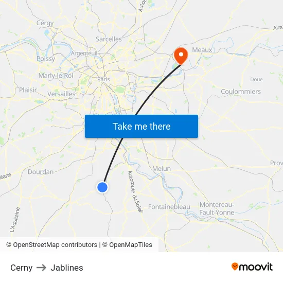 Cerny to Jablines map