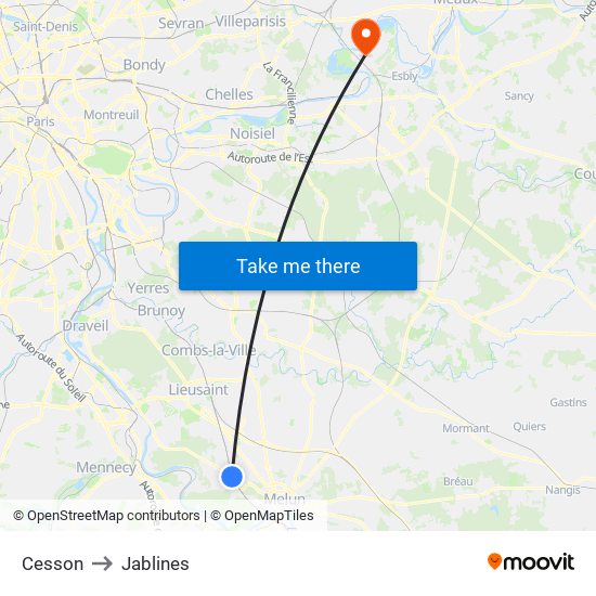 Cesson to Jablines map