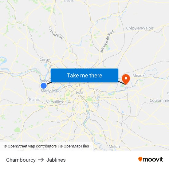Chambourcy to Jablines map