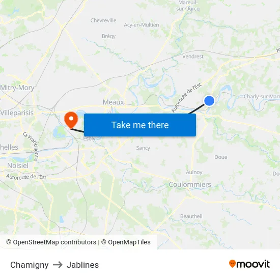 Chamigny to Jablines map