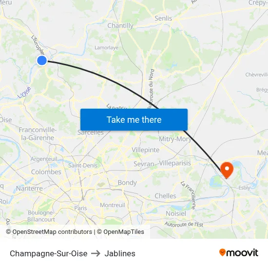 Champagne-Sur-Oise to Jablines map